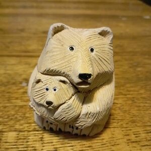 Rinconada Vintage Artesania Bear with cub Earthenware Ceramic Figurine signed